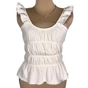 Topshop Textured‎ Frill Shoulder Cami Womens Medium Ruffled Milkmaid Cottagecore